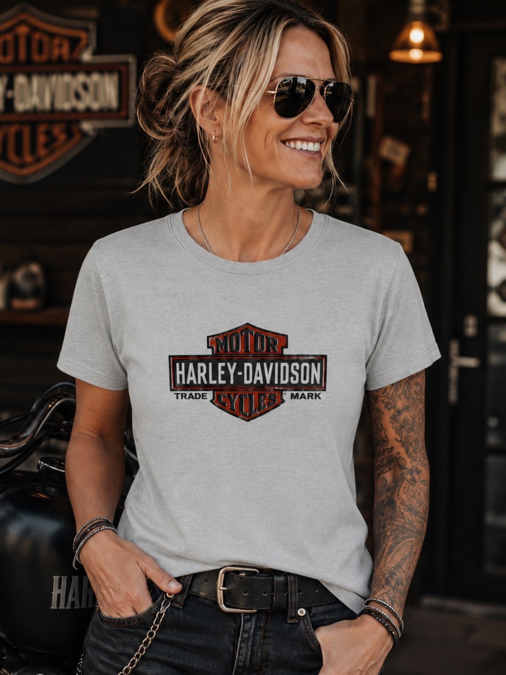 NWT Harley-Davidson Gray Logo Graphic Tee Shirt Women’s Crew Neck Biker Cotton - Picture 2 of 14